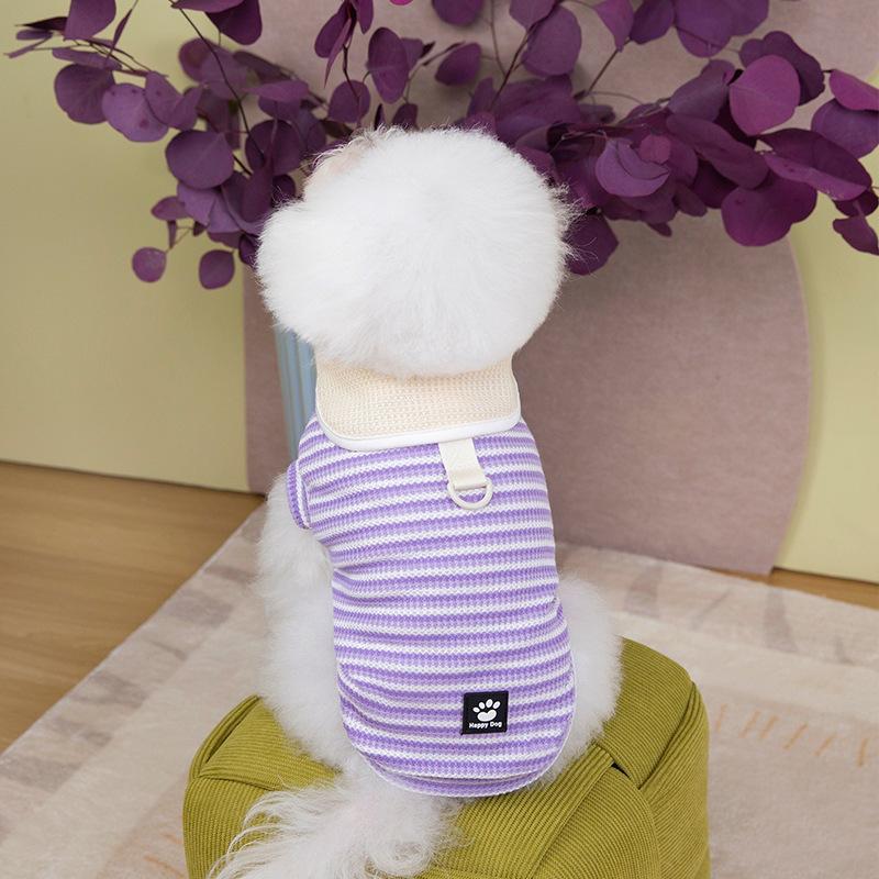 

Spring and summer dog clothes paw print cloth sticker lapel striped T-shirt thin breathable small dog cat pet clothing S (recommended weight 2.5-4 catties)