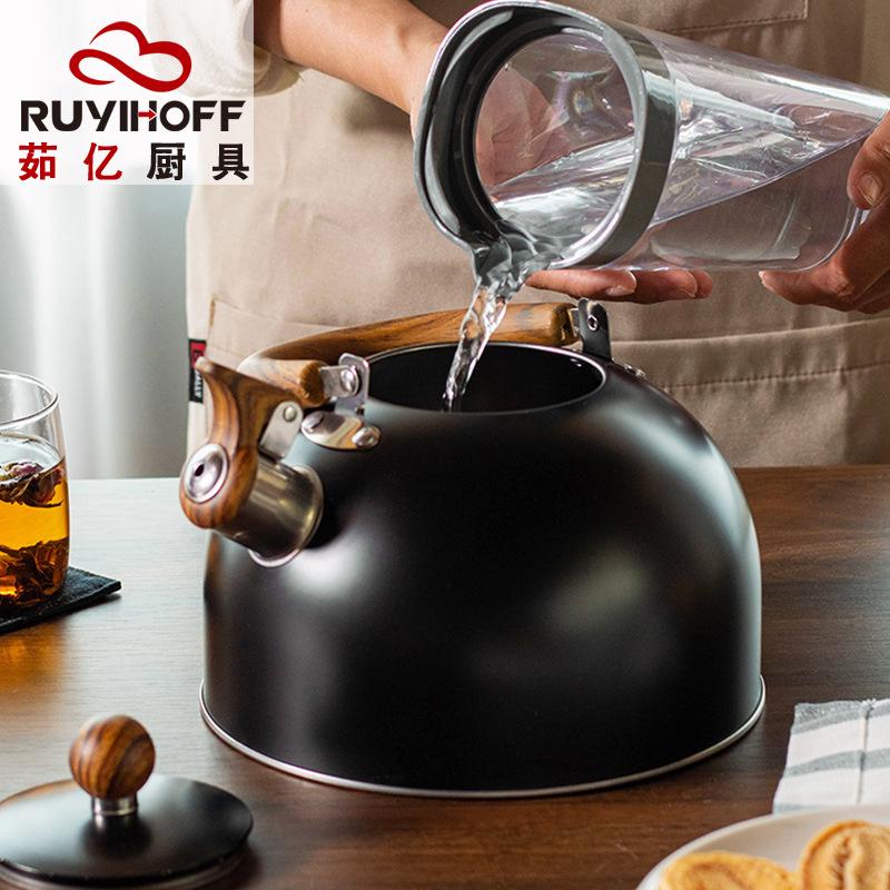 Kettle Boutique Family Bar Wood Grain Handle Stainless Steel Kettle 3L Black Mingyin Pot