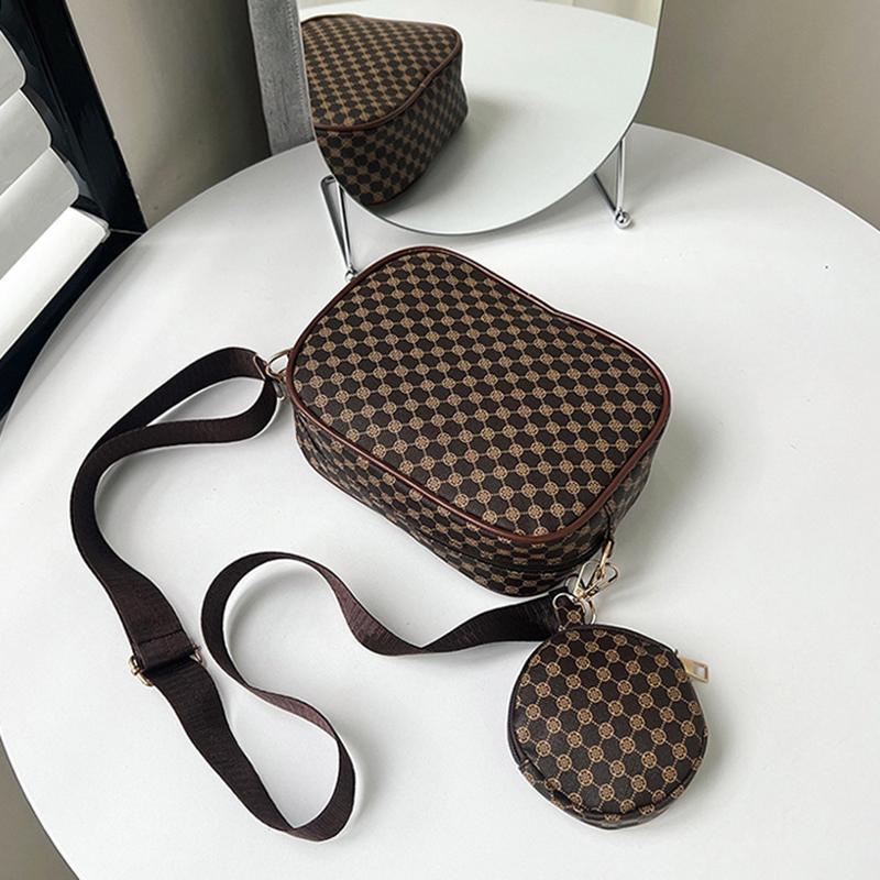 Vintage Trend Quadratische Umhängetasche mit kleinem Beutelmuster PU-Leder Damen Schultertasche