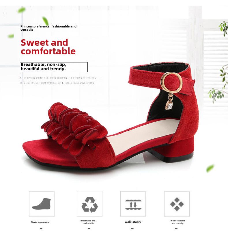 Summer 2024 Girls' High Heel Korean Style Sandals – Roman Princess Shoes for Little and Big Kids