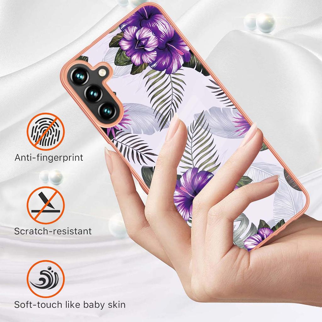 For Samsung Galaxy A55 5G Case with IMD Marble Flower Pattern TPU Mobile Back Cover