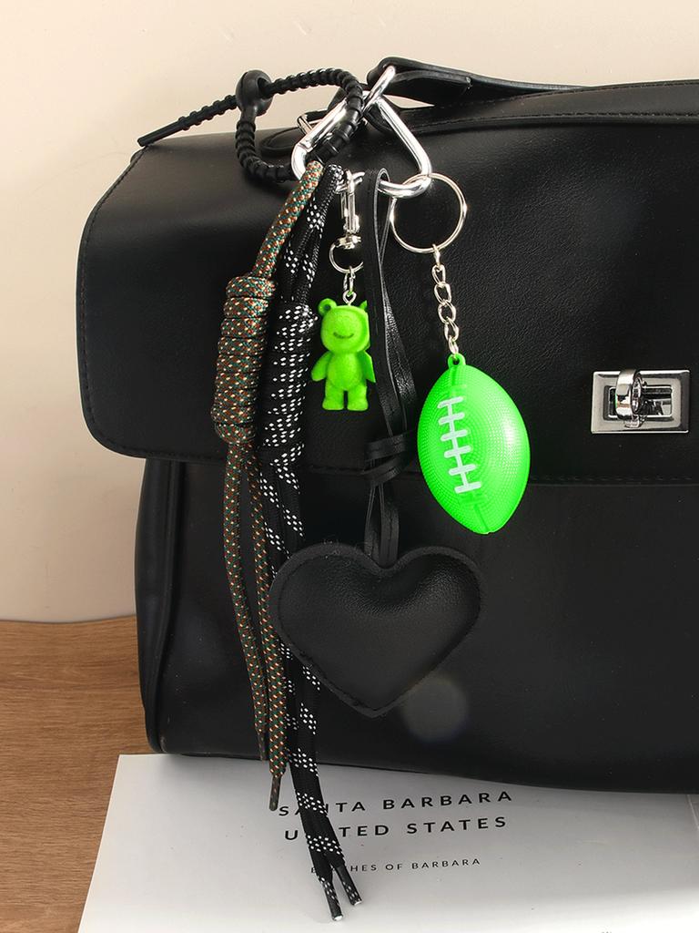Miu Series Black PU Love Pendant Ins Wind Simulation Mini Football Frog Bag Pendant Keychain Accessories