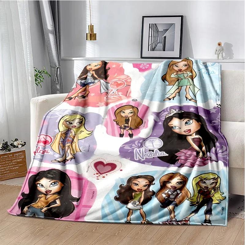 Kawaii Bratz Cartoon Anime Cute Throws Blanket Girl Sofa Home Hiking Picnic Bed Fashion Super Soft Flannel Blanket Birthday Gift