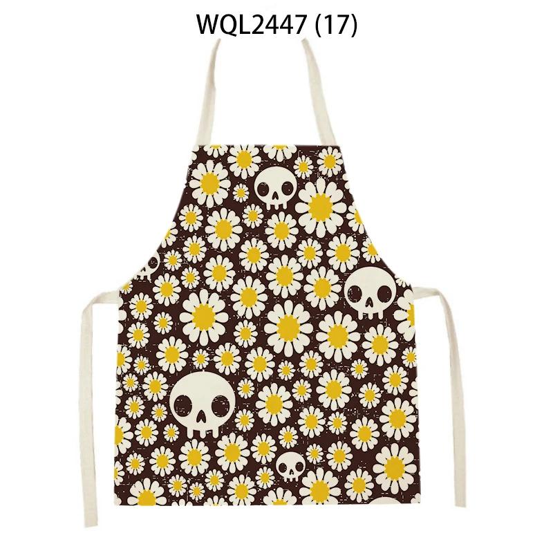Home Plant Flower Printed Linen Kitchen Apron for Women Home Cooking Baking Waist Bib House Accessories Cleaning Tool Aprons
