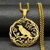 Raven Birds Pendant Necklace Women Men Stainless Steel Black Color Love Flower Of Life Knight Chain Jewelry Gifts