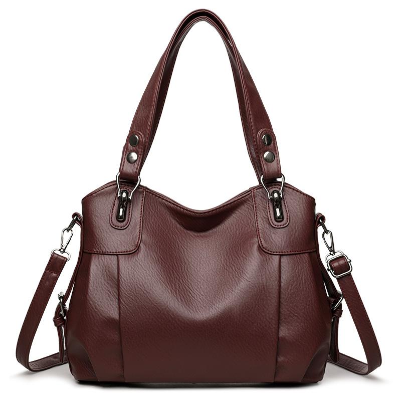 

Винтажная сумка-тоут из мягкой кожи, женская сумка через плечо, большая вместимость, для поездок, сумка кроссбоди темно-красного