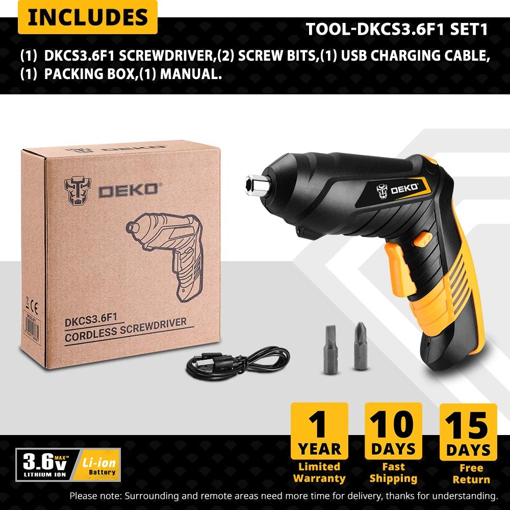 

DEKO DKCS3.6F1 Mini Cordless Electric Screwdriver, Rechargeable Battery Double Handle Woodworking Screwdriver DKCS3.6F1 S1