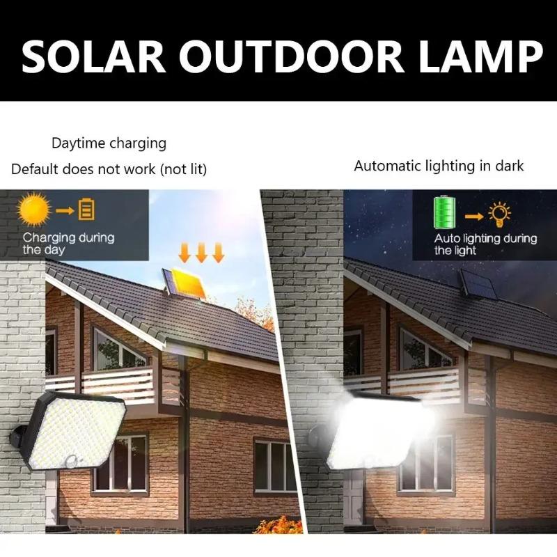 Outdoor LED Solar Light 3 Modes Motion Sensor Flood Lamp IP65 Waterproof Security Lights with Remote for Garage Wall Light