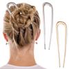 U-Shaped Hair Fork Elegant Golden Silver-color Alloy Anti-slip Long Thick Hair Updo Bun French Hair Pin Stick Women Girls Hair Accessories