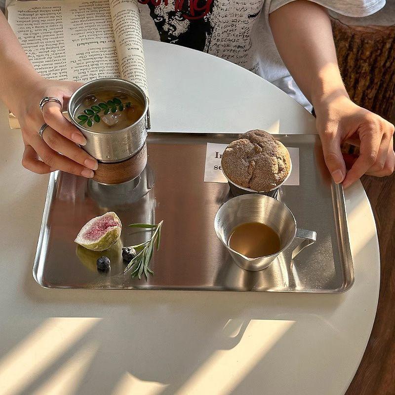 Ins Korean Plateins, Stainless Steel Rectangular Plate Cafe Cake Dessert Plate Storage Trays,Home Kitchen Storage Table Dish