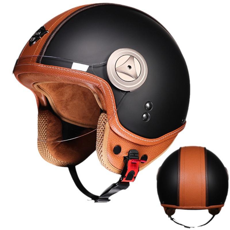 Retro 3/4 Motorcycle Helmet with Leather Lining for All Seasons - Unisex