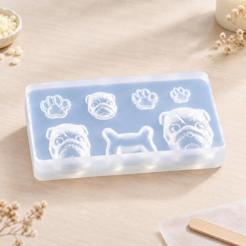 Assorted-Cavity Dog Casting Mould with Pet-Themed Motifs and Flexible Construction for Candle and Resin Craft Projects