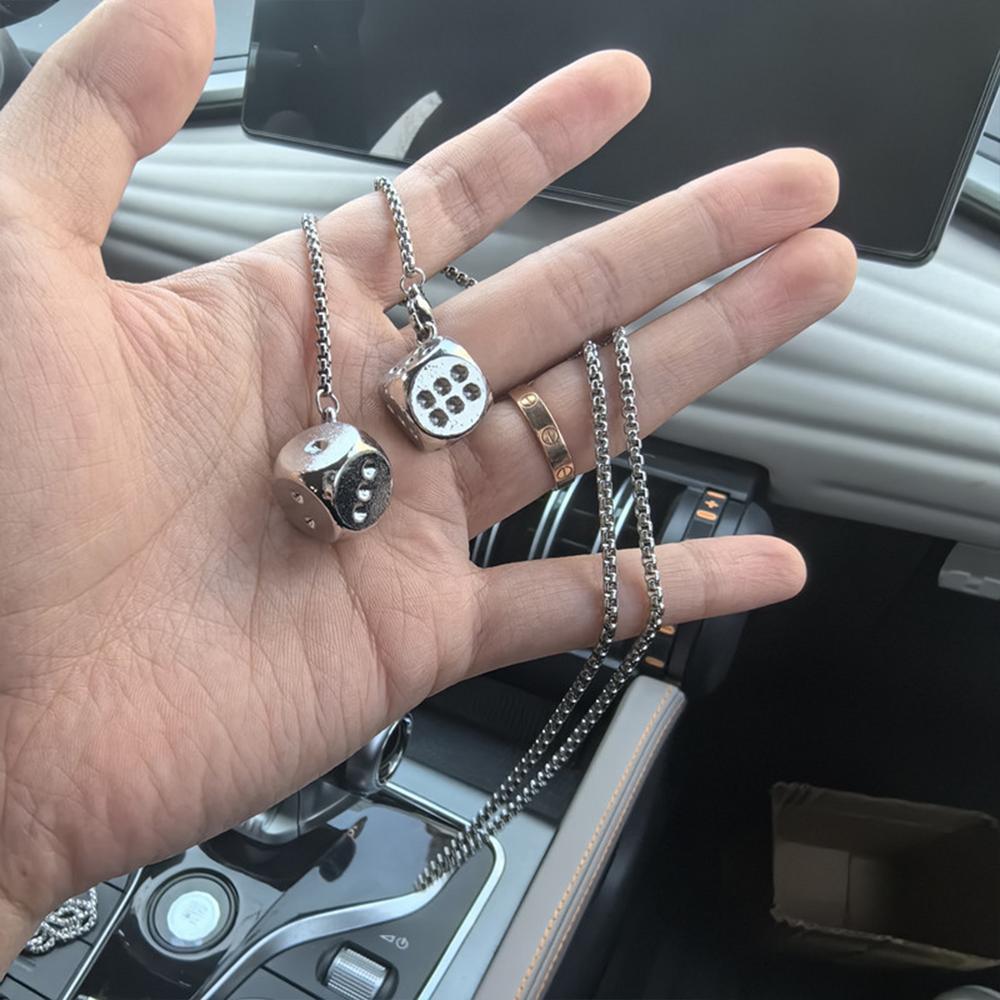 Rearview Mirror Dice Pendant Alloy Hangable Keychain Pendants In Dice Shape Cute Suspending Ornaments Decorative Retro Stylish