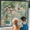 PVC Dekorativ Blomma Fåglar Klistermärke Statisk Fönsterdekor Vinylkonst Vårblommor Glasväggdekal för Hem Badrumsdekoration