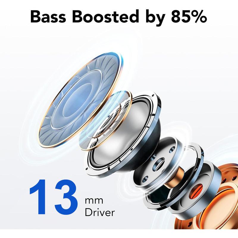 Wireless Earphones with Bluetooth 5.3, Quad-Mic Call Noise Reduction ENC, 50H Playtimes Wireless Earbuds Bluetooth Headphones