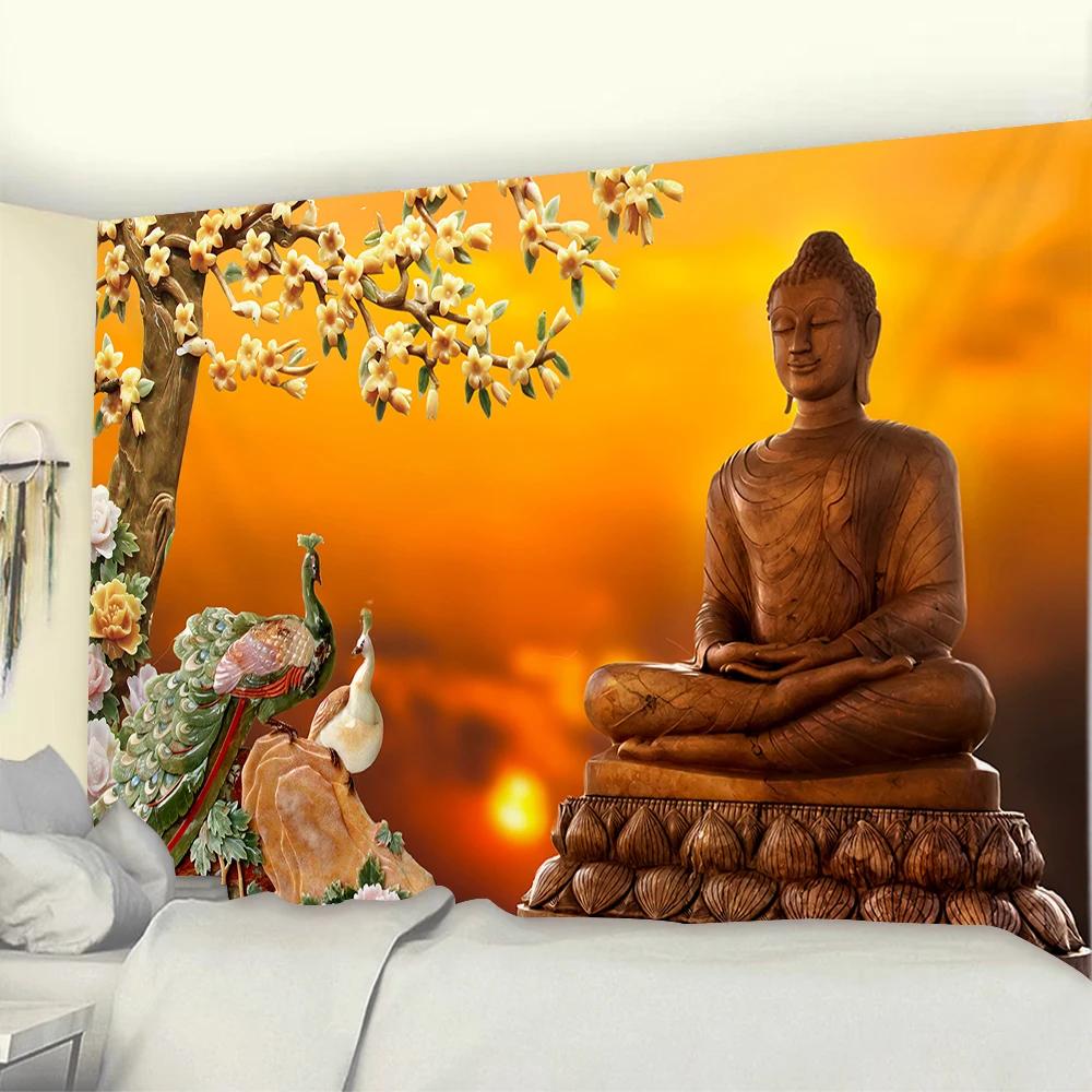 Tapiserie cu statuie lui Buddha, cuvertură de pat, agățată pe perete, covoraș de plajă boem, fete de masă, decor pentru dormitor