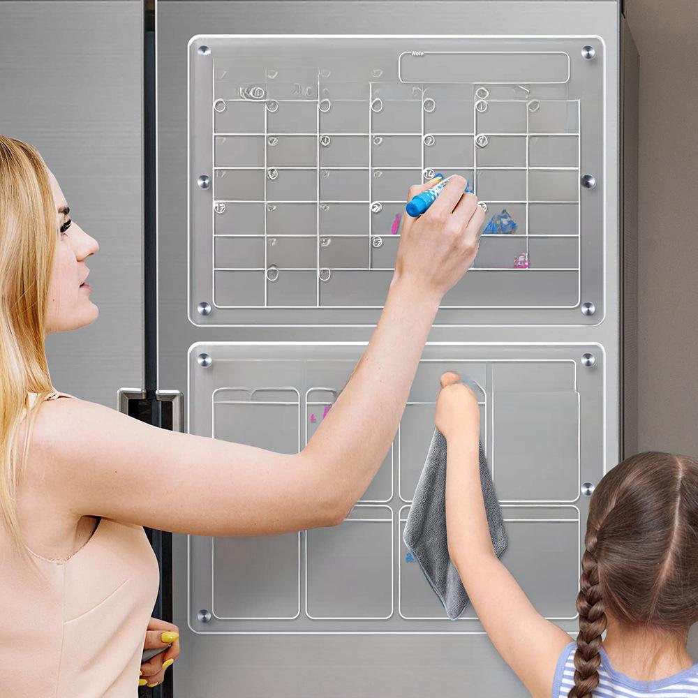 Magnetic Clear Fridge Dry Erase Calendar and Weekly Meal Planner Board