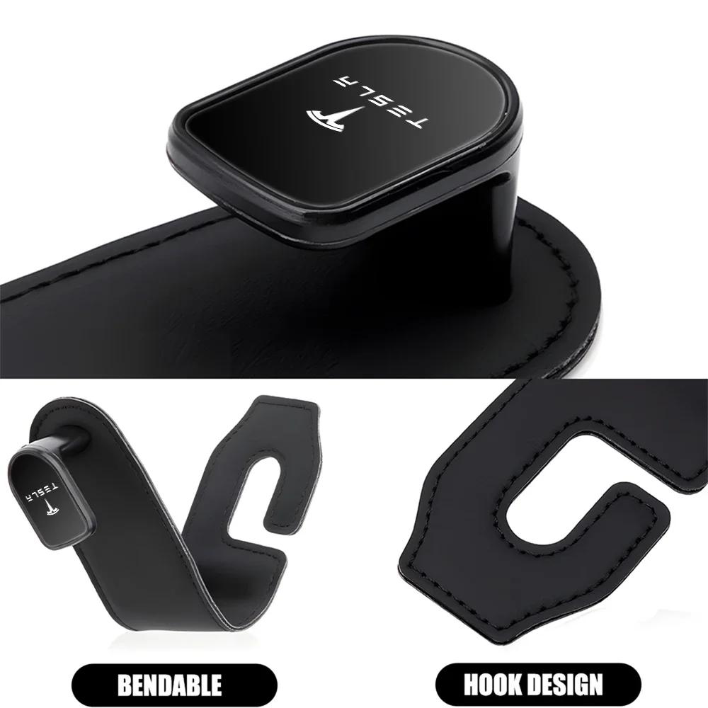 Car Sticker 2025 New Tesla Car Seat Back Hook Pu Leather Load-bearing Wear-resistant Hook Storage Hanger For Tesla Model 3 Roads