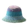 Lady Sweet Fresh Colors Gradient Weave Stripe Hollow Grass Sunscreen Bucket Beach Straw Hat