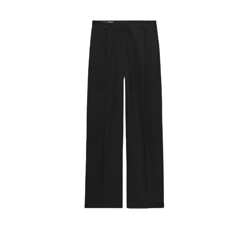 

round Neck Sleeveless Double Breasted Gold Plated Button Vest 8582851 High Waist Pleated Trim Baggy Pants 8606851 Black pants L