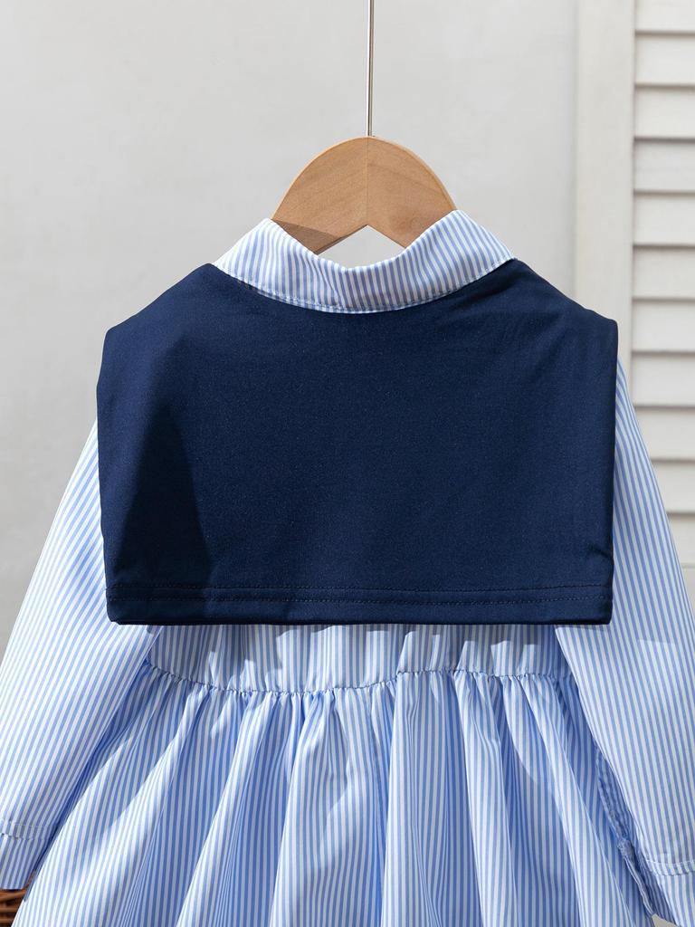 2025 Autumn Girls' Two-piece Set: Turn-down Collar Shirt Dress with Casual Small Shawl