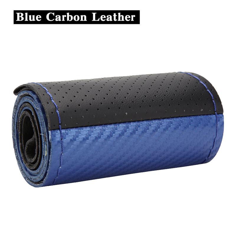 Carbon Fiber Genuine Leather Universal 38cm Handmade Braided Steering Wrap With Needle and Thread Auto Interior