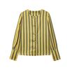 A New Spring Women's Fashion Striped Printed Buckle-decorated Puffed-sleeve Top