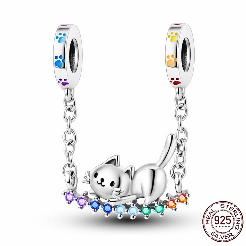 Stříbrný Křišťálový Pavé Bezpečnostní Řetízek Pevný Klip Pramen Přívěsek Vhodný pro Ženy Náramek Stříbrné Šperky Párty Narozeninový Dárek