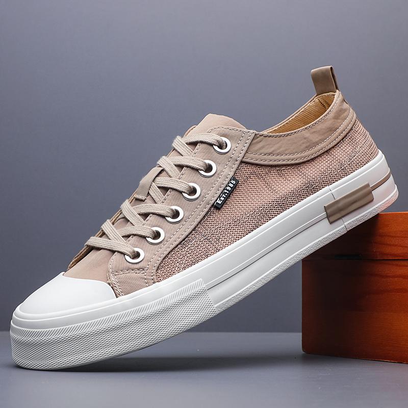 

Модная мужская классическая парусиновая обувь весна-лето в корейском стиле, на шнуровке, низкий верх, кеды, ленивая, дышащая, универсальная повседневная обувь SS25627 44 хаки