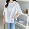 In-Stock Japanese-Style Rakuten Short-Sleeve Women's Top, New Korean Version, Stylish and Age-Reducing Loose Solid Color Shirt for Plus-Size Women