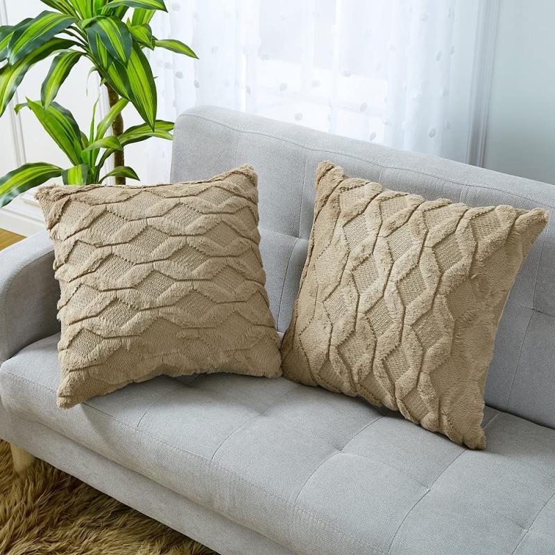 45x45cm Pillowcase Geometric Diamond Block Pattern Plush Cushion Cover Simple Home Sofa Cushion