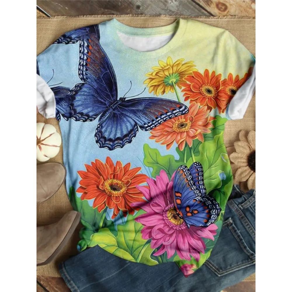 Butterfly Dragonfly Pattern 3D Print T-Shirts Women's Short Sleeves T Shirt Streetwear Y2k Harajuku Tees Tops Female Clothing