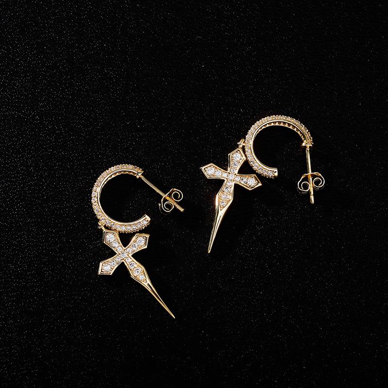 European & American Hip-Hop Style Zircon Cross Hoop Earrings - Fashion Trend for Men and Women