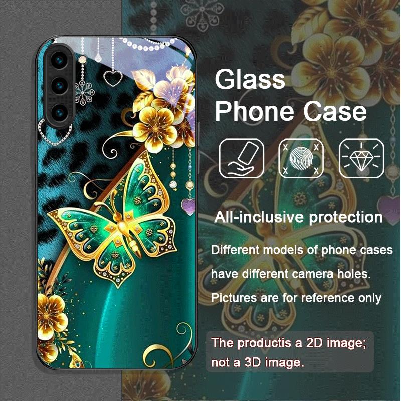 

Закаленное стекло с узором темно-зеленых бабочек для телефона Samsung Galaxy S25 Ultra S24 S23 Plus S22 S21 S20 FE 5G Цветочный чехол Galaxy S25 Ultra