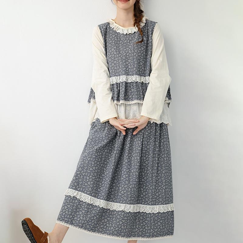 2026 Spring Mori Girl Floral Cotton Linen Jacket & Skirt Set - Casual Women's Suit