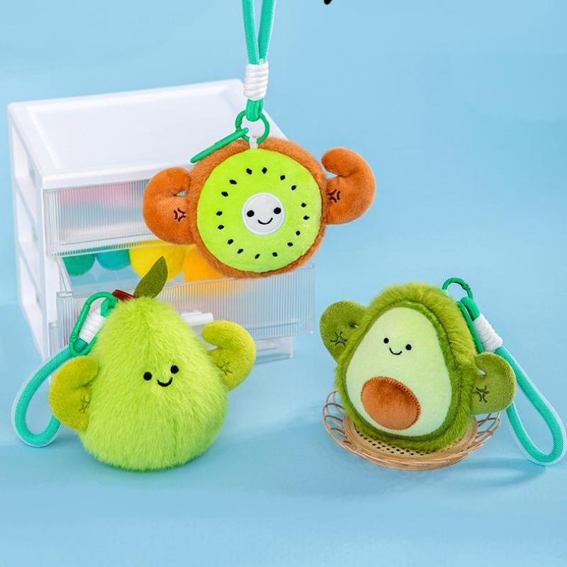 Cute Fun Plush Exercise Fruit Keychain Cartoon Simulated Fruit Stuffed Doll Backpack Pendant Decorative Key Chain Accessories