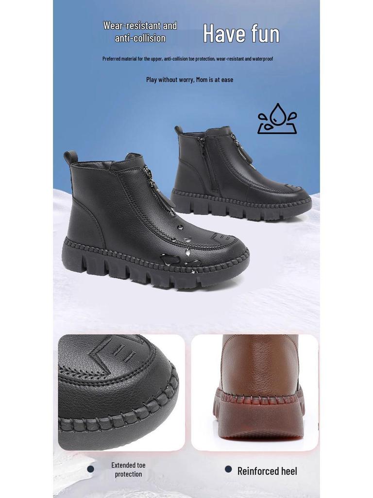 Damen Wasserdichte Winter-Knöchelstiefel aus Kunstleder - Plüschig, warm und bequem für Mittelalte und Ältere