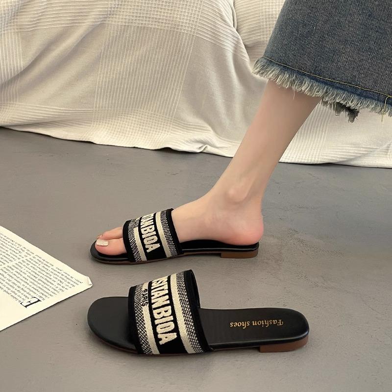 

Sense embroidery 2025 out new flat-bottomed fashion premium beach shoes cool slippers women s summer wear country 35 чёрный