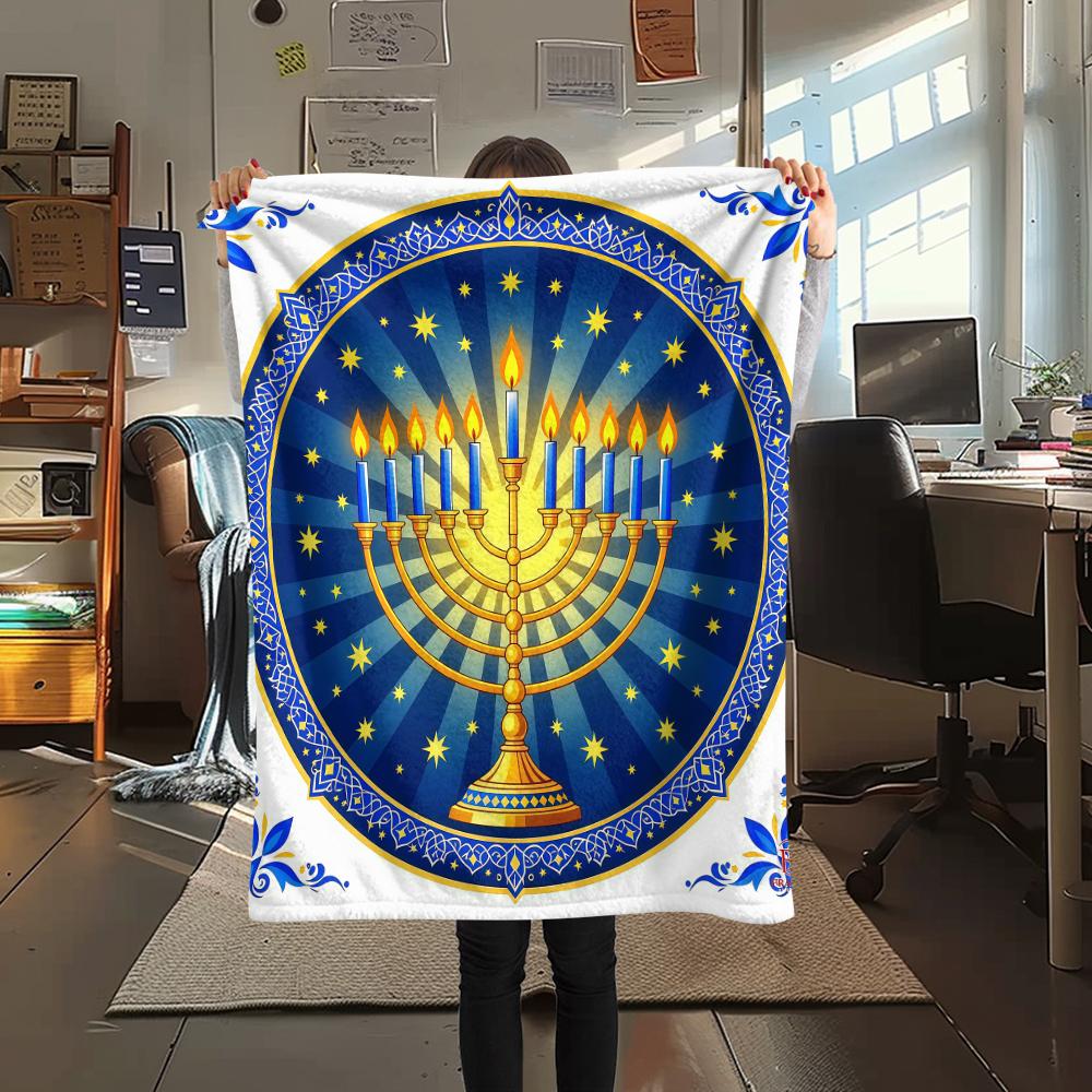 1PC Hanukkah Print Flannel Blanket, High quality All Seasons, Home Decor, Warmth and Comfort, Perfect for Christmas Gifts