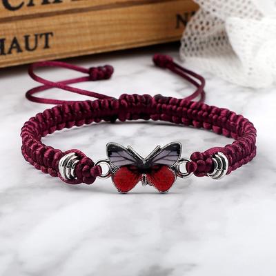 Rotes Seilknotenarmband für Paare: Handgewebter galvanisierter Schmuck für Männer, Frauen und Freundinnen – Schmetterlingsdesign, als Armband oder Fußkettchen zu tragen.