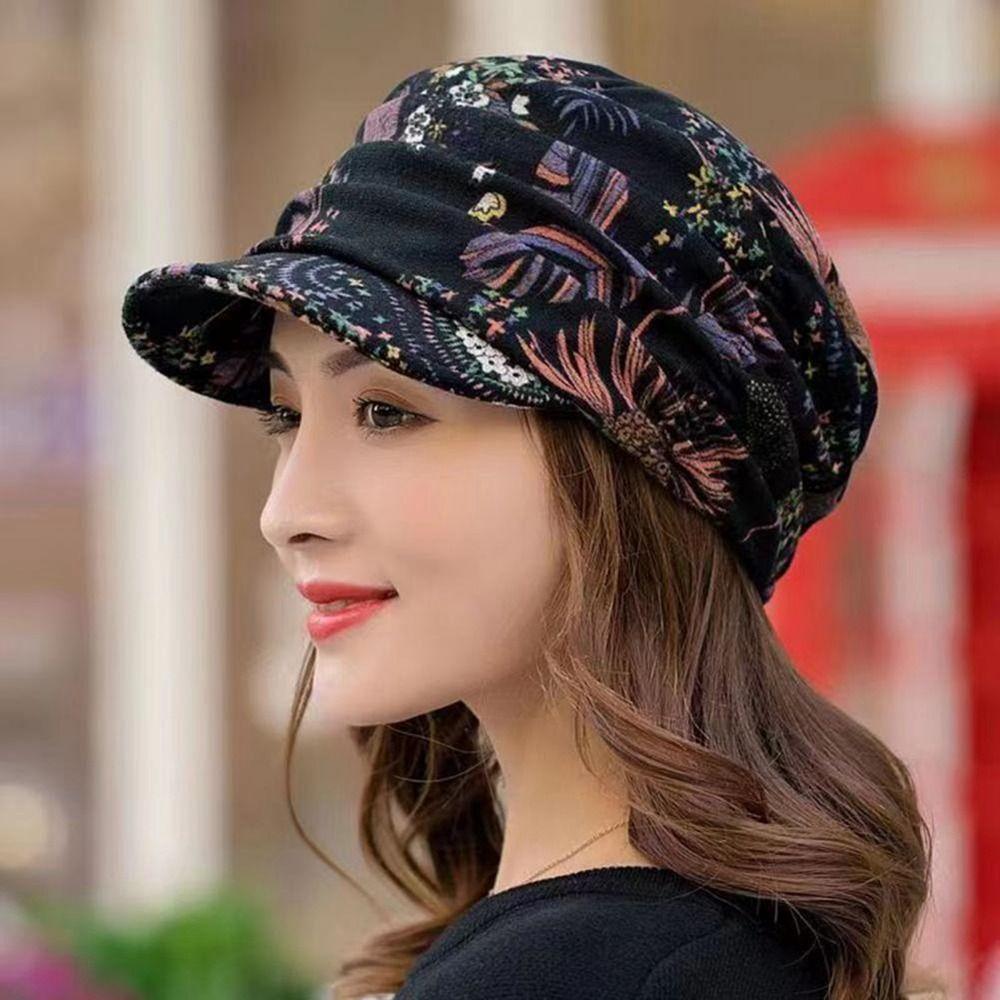 Brim Girls Cap Foldable Earflap Mom Hat Cotton Peaked Cap Baseball Cap Ethnic Style Cap Women Hat
