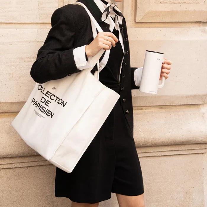 SEINE PARIS Signature Canvas Tote Bag WIDE (WHITE/BLACK)