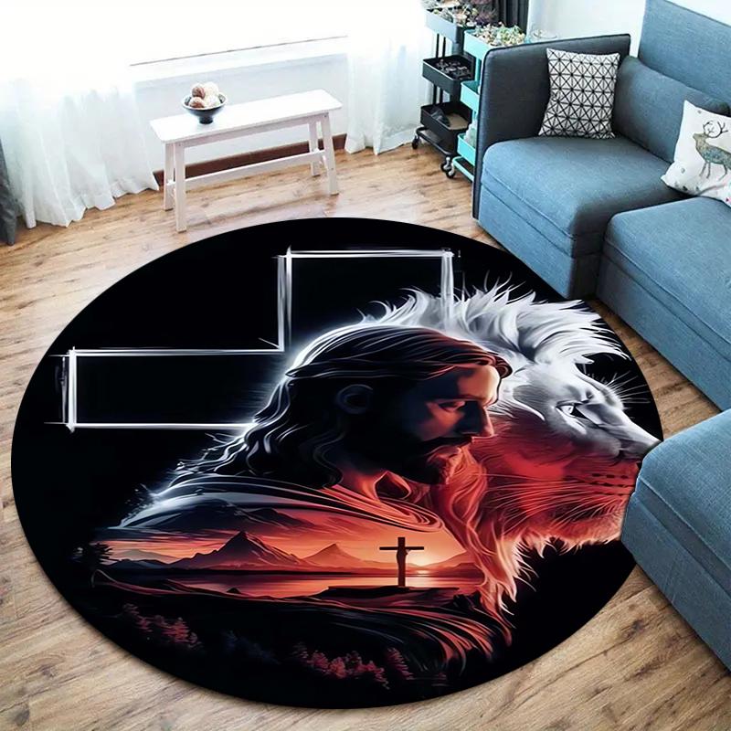 

Handsome lion Round Area Rug,Carpet Rug for Living Room Bedroom Sofa Playroom Decor,Non-slip Floor Mat 80cmx80cm