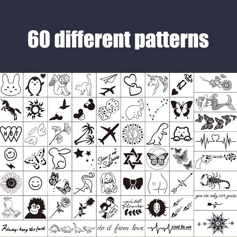 

60 шт. Травяные тату-наклейки с соком Полуперманентные Водостойкие и Неотражающие Маленькие тату с изображениями Мультяшные наклейки