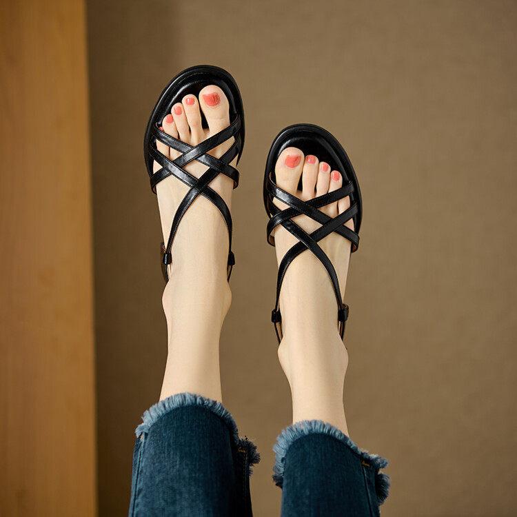 Retro High-heeled Sandals, Thick Heels, Medium Heels, Women's Shoes