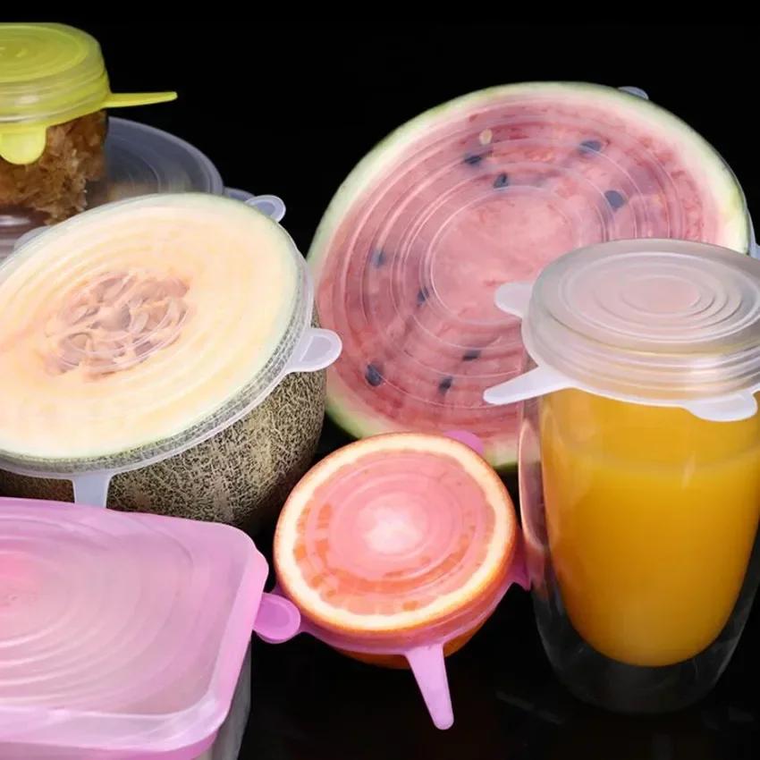Silikon Kapak Streç Kapaklar Yeniden Kullanılabilir Hava Geçirmez Gıda Sarma Kapakları Taze Tutma Mühür Kase Esnek Sarma Kapak Mutfak Tencere