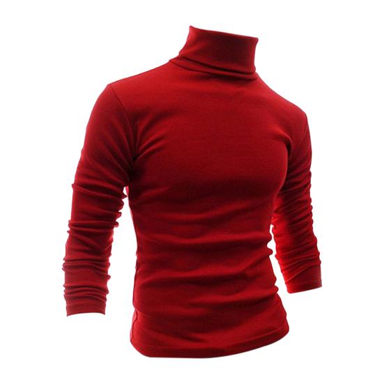 

Men Shirt Solid Color Long Sleeves Slim Fit Breathable Basic Soft Half-high Collar Elastic Anti-shrink Autumn Tops Daily Clothes M червоний