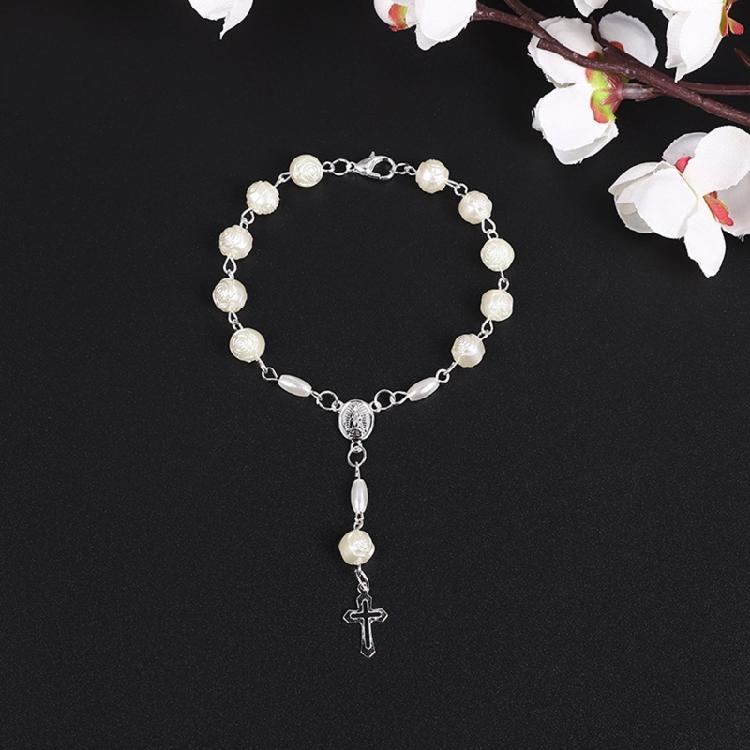 Rosary Finger Baptism Rosaries White Rose Bracelet for Baptism Favor Christening