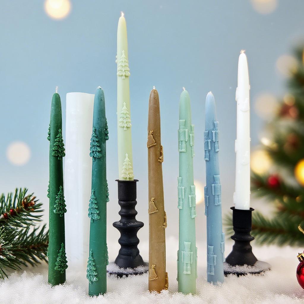 Gör-det-själv Lång Stång Julgran Silikon Ljusform Handgjort Aromljus Lång Stång Reliefform Julljustillverkningsmaterial