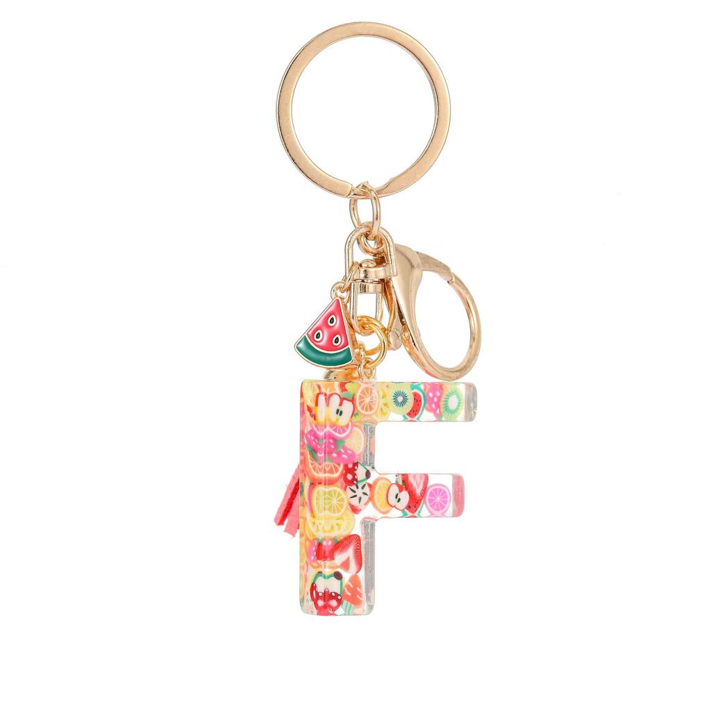 Summer Fruit Resin Keychain 26 Letters Fresh Cute Pendant Classic Retro Practical Durable Backpack Hanging Ornament Fashion Bag Accessory